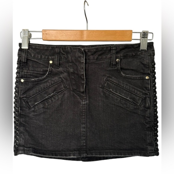 PIERRE BALMAIN |  Black  Washed Denim Mini Skirt - Picture 2 of 7